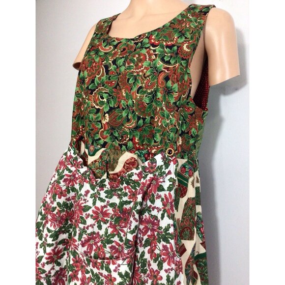 Handmade Christmas Dress Maxi Length Attached Apron Mrs. Claus Large - Picture 4 of 9